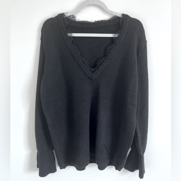 Sweaters - Oversized Lacey sweater - off the shoulder / deep V neck